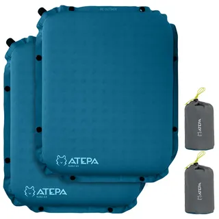 ATEPA Sitzkissen Outdoor, Faltbar Aufblasbar Stadion Flugzeug Unterwegs Camping Wander Bürostuhl Knopfbefestigbar Ultraleicht Memory Foam Selbstaufblasend Sitzkissen, 2er Pack Blau
