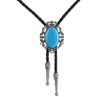 LIANCHI Western-Krone, schwarze Bolo-Krawatte für Damen und Herren, Indianer-Leder-Bolo-Krawatte, blau, M