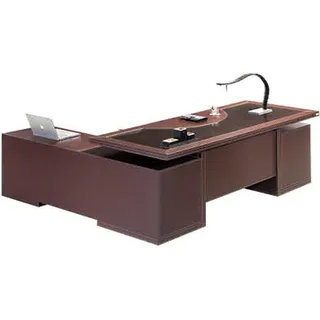 Moderner Eckschreibtisch aus MDF, PVC, Edelstahl und Glas in Holzoptik - Braun