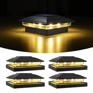 VOLISUN 4 Stück Solar Pfostenkappe für den Außenbereich, wasserdicht, Solarzaun Pfostenleuchten für 8 x 8 9 x 9 10 x 10 cm Holz/Vinyl Pfosten, Solarlampe Außen Säulenlampe für Garten Terrasse Veranda