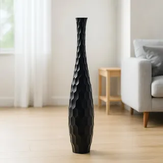 Leewadee Große Deko Bodenvase Für Dekozweige, Hohe Standvase Für Pampasgras, Design Holzvase, 105 cm, Schwarz