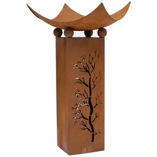 Dekoleidenschaft Metall Deko Säule + Feuerschale, 75cm hoch, in Rost Optik, Garten Lagerfeuer Feuerstelle