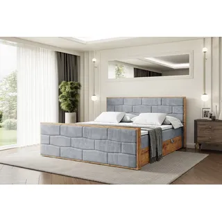 ALTDECOR Boxspringbett mit Matratze und Lattenrost, Topper, Fußteil,Polsterbett mit Bettkasten, Bett mit Stauraum H3-Matratze, Doppelbett, Boxbett  - LOLLI8-Z - 180x200 - Grau Casablanca - Grau