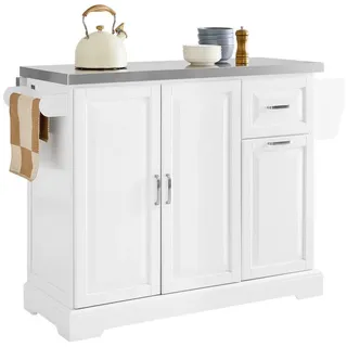 SoBuy Kücheninsel mit Rollen Weiß , Holzwerkstoff, Metall , 130x91x71 cm , Küchen, Küchenmöbel, Kücheninseln