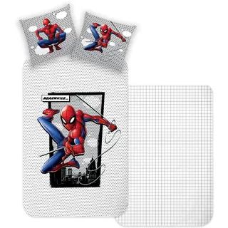 Disney Home Spiderman Wendebettwäsche Set 135x200 - Kopfkissenbezug 80x80 - Super weiche Renforce 100% Baumwolle, 2-teilig Spiderman Bettwäsche, Weich und angenehm auf der Haut
