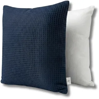 NOAH VERDE Zierkissen-Waffelpique mit Füllung Blau, Kissen 45x45 Baumwolle | Dekokissen mit Füllung und Bezug Marineblau, Waffeloptik, Sofakissen, Outdoor Kissen, Couchkissen, Zierkissen & -hüllen navy