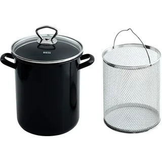 Riess, 0344-022, Pastatopf, Spargeltopf mit Einsatz und Deckel, CLASSIC - SPEZIALARTIKEL, Durchmesser 16 cm, Höhe 27,3 cm (ohne Deckel 20,5 cm), Inhalt 3,5 Liter, Emaille, schwarz, Induktion