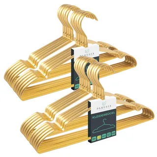 Parusia Kleiderbügel Gold, 42cm breit, 1cm stark, Kleiderbügel Metall rostfrei, formstabil, zur platzsparenden Kleideraufbewahrung & Organisation von Kleiderschrank, Kleiderständer (20)