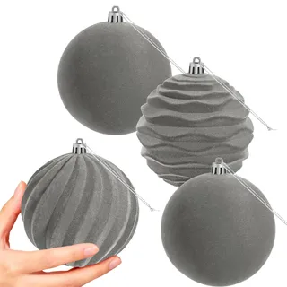 Miaikoe 4 PCS große Samt Weihnachtskugeln Ornamente zerstörungsdicht hängende Set für Weihnachtsbaum Feiertagsparty Dekorationen (grau, 10 cm)