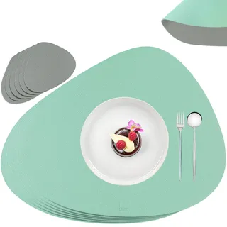 Sänger Tischset - Kunstleder - Doppelseitig - Grau/Mint - Organisch - 44x37cm - 12 Stück , Kunststoff , 44x37 cm , Heimtextilien, Wohntextilien, Tischwäsche, Tischsets