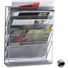 Bild Zeitungsständer, Zeitschriftenhalter Wand, Prospekthalter A4, Zeitschriften Wandhalter, Metall, 10.5 x 40.5 cm,