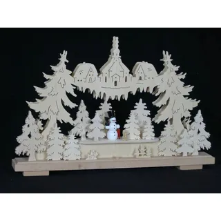 Schwibbogen el. Beleuchtet mit Schneemann und rotem Schirm(zusammen) 50x32cm NEU