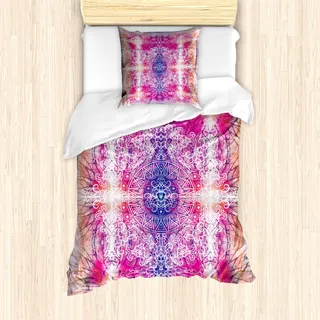 ABAKUHAUS Mandala Mantele, Süd Ombre Motiv, Milbensicher Allergiker geeignet mit Kissenbezügen, 135 cm x 200 cm - 80 x 80 cm, Rosa - Rosa