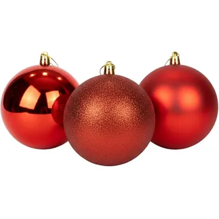 25 cm/3 große rote Weihnachtskugeln, PVC, bruchsicher, glänzend, matt, Glitzer-Finish, Weihnachtskugeln, Ornamente, sortiertes Set, Festliche Weihnachtsbaum-Hängedekorationen, rundes Ornament für