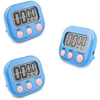 Fousenuk 3 Stück Eieruhr Blau, Timer Digital, Küchentimer Küche, mit LCD | Kurzzeitwecker Magnetisch, Stoppuhr mit Einklappbarer Ständer, Timer, für Kochen Backen Sport Studieren