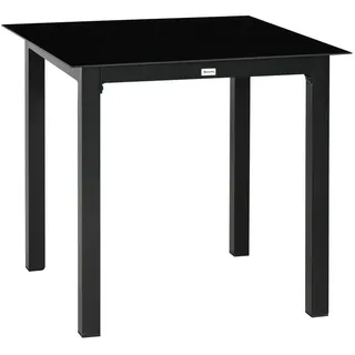Modfu Gartentisch aus Aluminium 80x80x74 cm Schwarz mit Hartglasplatte und verstellbaren Fußpolstern , Metall , 80x74x80 cm , Gartenmöbel, Gartentische, Gartentische