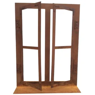 Deko Fenster 45x33 cm hoch zum Öffnen auf Platte Sprossen Rost Edelrost Gartendeko Wetterfest Fensterrahmen Metallfenster