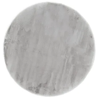 -LUXOR- living Teppich Coste gemütlicher Hochflor Kunstfell Teppich Fellimitat in Schaffelloptik 120 cm rund grau