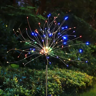 LUMILED Solarleuchte für außen, Garten Feuerwerk 90 cm Solarlampe mit Erdspieß, Solarlampe mit  8 Modi, Mehrfarbig RGB Licht, Pusteblume IP44 Gartenleuchte für Aussen Akku 600 mAh Solar Wegbeleuchtung Blumenkasten Deko - Schwarz, Silber