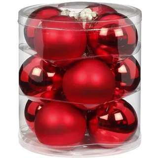 Magic Weihnachtskugeln Glas 8cm 12 STK. Christbaumkugeln (Rot Glanz/Matt)