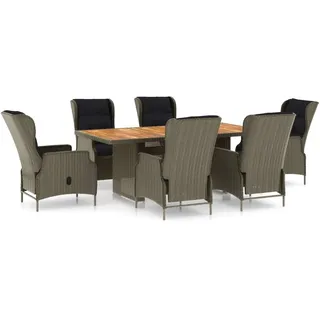 vidaXL 7-tlg. Garten-Essgruppe mit Auflagen Poly Rattan Braun - Braun