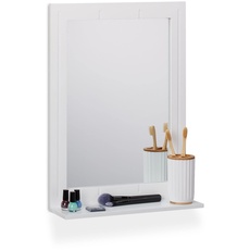 Bild Badspiegel, Wandspiegel mit Ablage, Rahmen, rechteckiger Badezimmerspiegel, H x B x 55 x 40 x 12 cm, weiß, Faserplatte 50% Glas