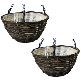 2 x 14′′ Wandbehang Blumen Korb Planter's Rattan Weidenkorb Rund Mit Ketten &