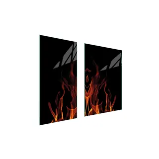 Herdabdeckplatten 2 teilig 75x52 Glaskeramikkochfeld Abdeckung Glas Schneidebrett Feuer Schwarz