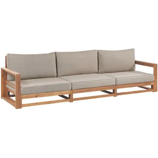 Beliani 3-Sitzer-Gartensofa Zertifiziertes Akazienholz hellbraun modular Auflagen taupe Timor Ii , Hellbraun, Grau, Beige , Holz , 269x72x75 cm , Gartenmöbel, Loungemöbel, Gartensofas & Loungesofas