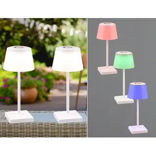 LED Akku Tischleuchte Outdoor ohne Kabel, dimmbar, RGBW Farbwechsler 2er SET - Weiß