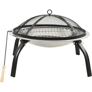 vidaXL 2in1 Feuerschale und Grill mit Schürhaken 56x56x49 cm Edelstahl - Silber