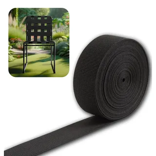 IPEA Elastischer Gurt Gummiband für Gartenmöbel, Strandliegen, Sessel, Schaukeln, Sofas, Lounges, Polstermöbel – 10 Meter – Zugband für Rückenlehnen – 50 mm – Schwarz
