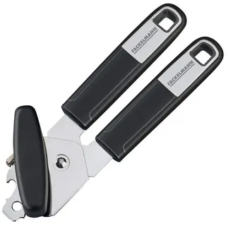 Fackelmann Dosenöffner 25770 20 cm SENSE mit rutschfestem und ergonomischem Soft-Touch-Griff, inklusive Kapselheber, Dosenlocher und Flaschenöffner (Farbe: Silber/Schwarz), Menge: 1 Stück
