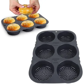 WPKD BLUEIY Buns Backform Silikon Rund,Antihaft Burger Brötchen Backform 10cm Ø mit 6 Hohlräumen -40°F bis 446°F,für Brot,Burger Buns und Muffins