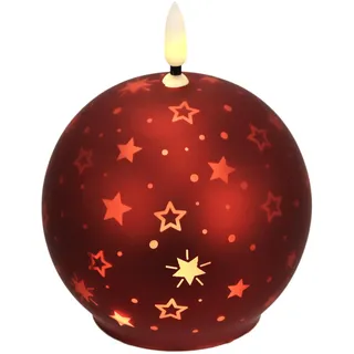 LED-Kugelkerze aus Glas mit Stern-Motiven und Timer 10cm LED-Kerze elektrisch Warmweiß Lichter Deko Adventskerzen Adventskranz Kranz Weihnachtsdeko Valentinstag geruchslos tropflos flammenlos