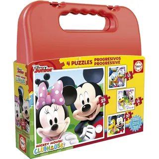 Educa - Kinderpuzzle Mickey Mouse Koffer | 4in1 Puzzlekoffer 12/16/20/25 Teile | Mickey, Disney | ab 3 Jahren (16505)