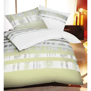 Kaeppel Biber Bettwäsche Intro Gestreift Taube Lind Lind 155x220cm+80x80cm - Grün
