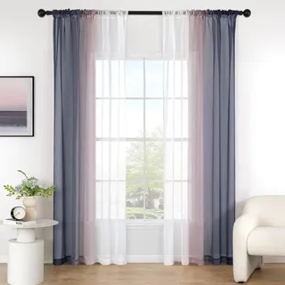 MIULEE Gardine Vorhänge Lila Transparente Wohnzimmer Modern Gardine Zweifarbiger Schiebevorhänge Vorhänge Gardinenschals Schlafzimmer 2er Set 140x160cm