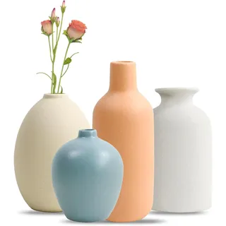 QUTHZZHY Keramikvasen-Set 4, Kleine Bunte Vasen Keramik, Modern Matte Vasen für Pampasgras Deko, für Wohnzimmer Hochzeit Abendessen Tisch Party Büro und Schlafzimmer