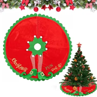Elfe Weihnachtsbaum Rock, 125cm/48in große Weihnachtsbaumrock, Weihnachtsbaumdecke Runde Baumdecke Rot Grün, Weihnachtsbaum Matte, Christmas Tree Skirt, Decke Unter Weihnachtsbaum (Rot)