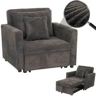 Mendler Schlafsessel HWC-L90, Klappsessel Gästebett Relaxsessel, Liegefläche 200x100cm Stoff/Textil Cord ~ dunkelgrau