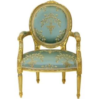 Casa Padrino Barock Medaillon Salon Stuhl Türkis Muster / Gold Modell Versailles - Möbel Antik Stil - Türkis