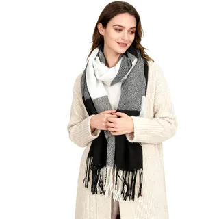 Oak & Tea Damen Schals Winter Warm Tartan Schals Kaschmir Gefühl Wraps, Schal Geschenke für Frauen (Schwarz)