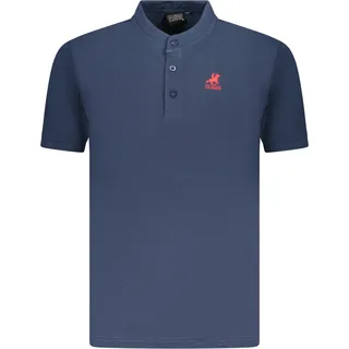 Herren Kurzarm-Poloshirt Blau mit Stehkragen und Stickerei, Größe: L Farbe: Blu - Blau