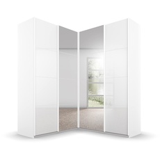 Bild von Quadra Eckschrank inkl. Türendämpfer, mit Spiegeltüren, Weiß / Weiß, 4-trg. Spiegel, 2 Kleiderstangen, 12 Einlegeböden, BxHxT 181x229x187 cm