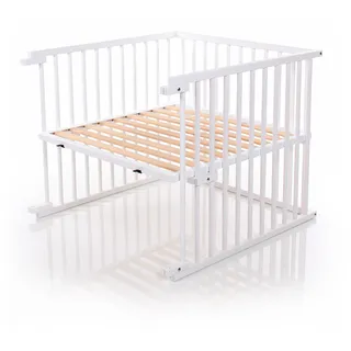 babybay Kinderbett Umbausatz für Beistellbetten stufenlos verstellbar passend für Modell Original Beistellbett / Babybett Größe: 132 cm x 81 cm aus massivem Buchenholz (weiß lackiert)