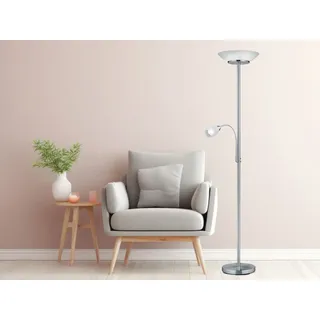 LED Deckenfluter mit Flex Leselampe, große Stehlampe Silber für Wohnzimmer Ecke - Weiß