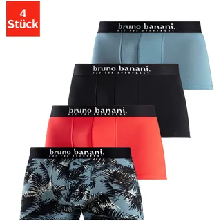 Boxer BRUNO BANANI "Boxershorts für Herren", Herren, Gr. XXL (8), 4 Stk., bunt (grau bedruckt, rot, grau, schwarz), Jersey, Obermaterial: 92% Baumwolle, 8% Elasthan, bedruckt, unifarben, Unterhosen Boxer, mit Palmendruck und unifarben aus Baumwollmischung, Topseller