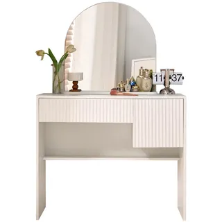 Okwish Schminktisch mit Spiegel Schubladen Schlafzimmer, 90x135x40cm Weiß