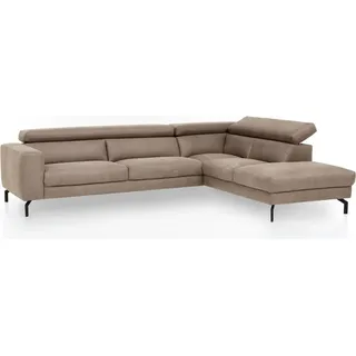 Lomadox Ecksofa mit verstellbaren Kopfteilen, Vintageoptik beige, 2,5-Sitzer mit Récamiere rechts, CASSINO-155 - Beige